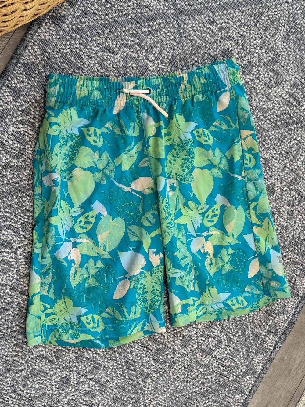 all in motion Teal & Lime Tropical Swim Shorts boys size Large